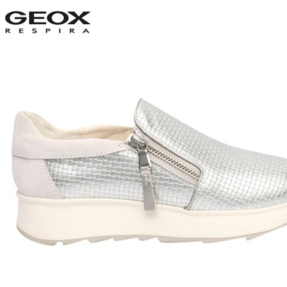 Geox Gendry A‎ Leather Sneaker Shoe, Silver And White, Size Euro 40, US 10